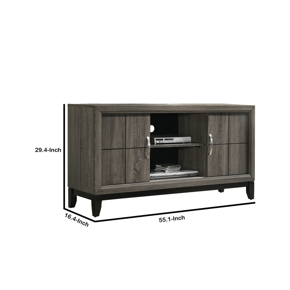 Wooden TV Stand with 2 Drawers and 2 Open Compartments Brown and Black By Casagear Home BM224620