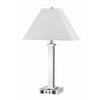 Table Lamp | Trapezoid Shade | USB Ports | White & Chrome
