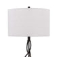 Round Fabric Shade Table Lamp with Metal Spiral Design Base,White and Black By Casagear Home BM224685