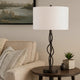 Table Lamp | Spiral Base | Fabric Shade | White & Textured Bronze