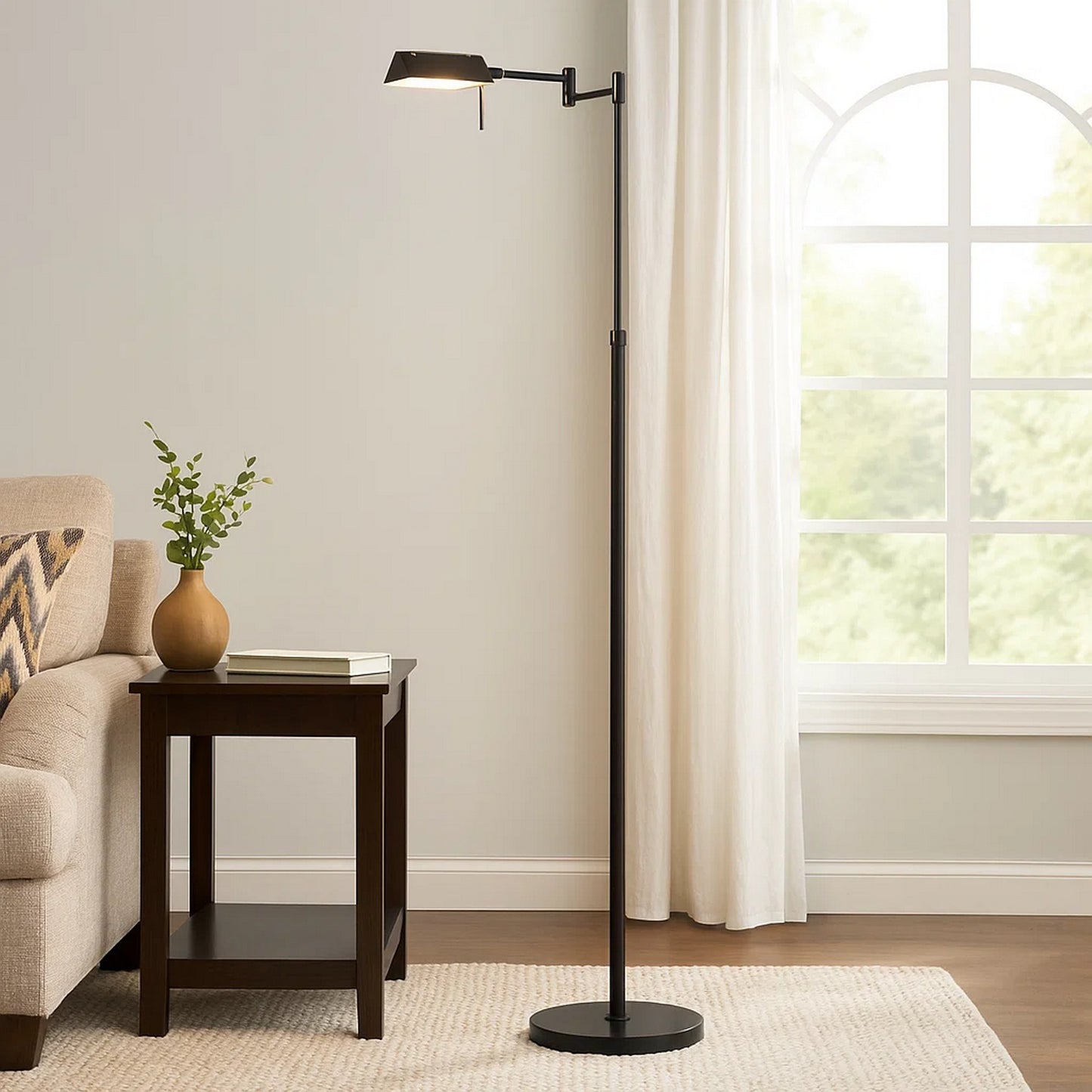 Floor Lamp | 10W LED | Swing Arm | Adjustable | Black