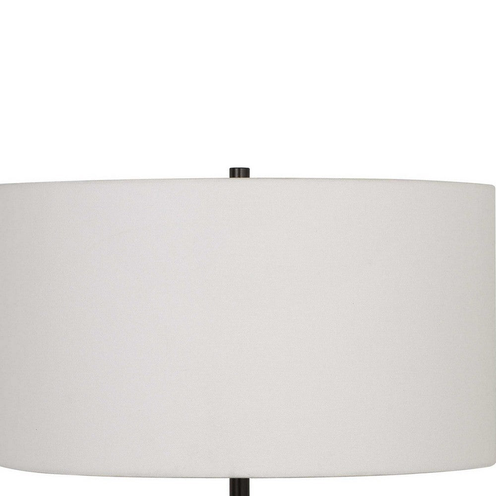 Drum Shade Table Lamp with Wooden Tripod Base White and Brown By Casagear Home BM224833