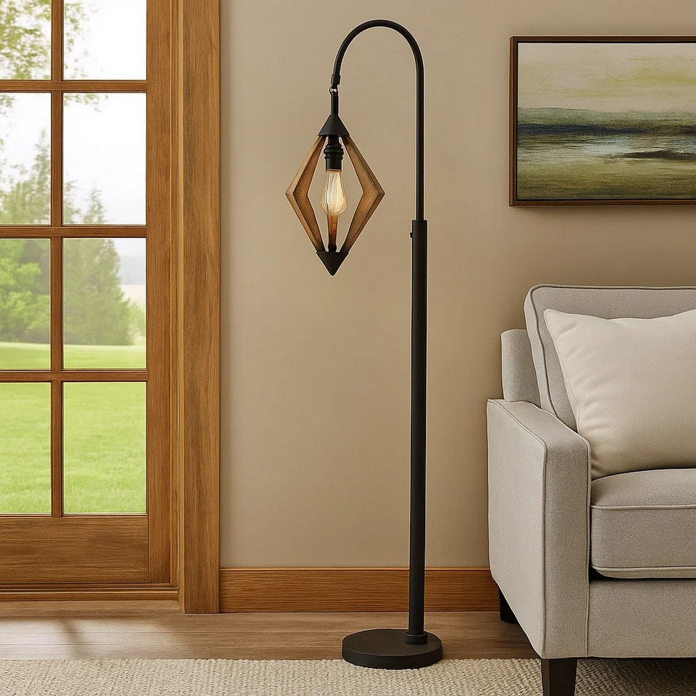 Floor Lamp | Downbridge | Wood Accents | Black