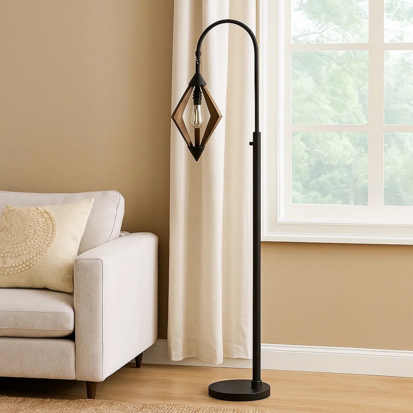 Floor Lamp | Downbridge | Wood Accents | Black