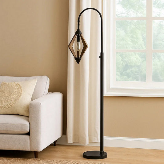 Floor Lamp | Downbridge | Wood Accents | Black