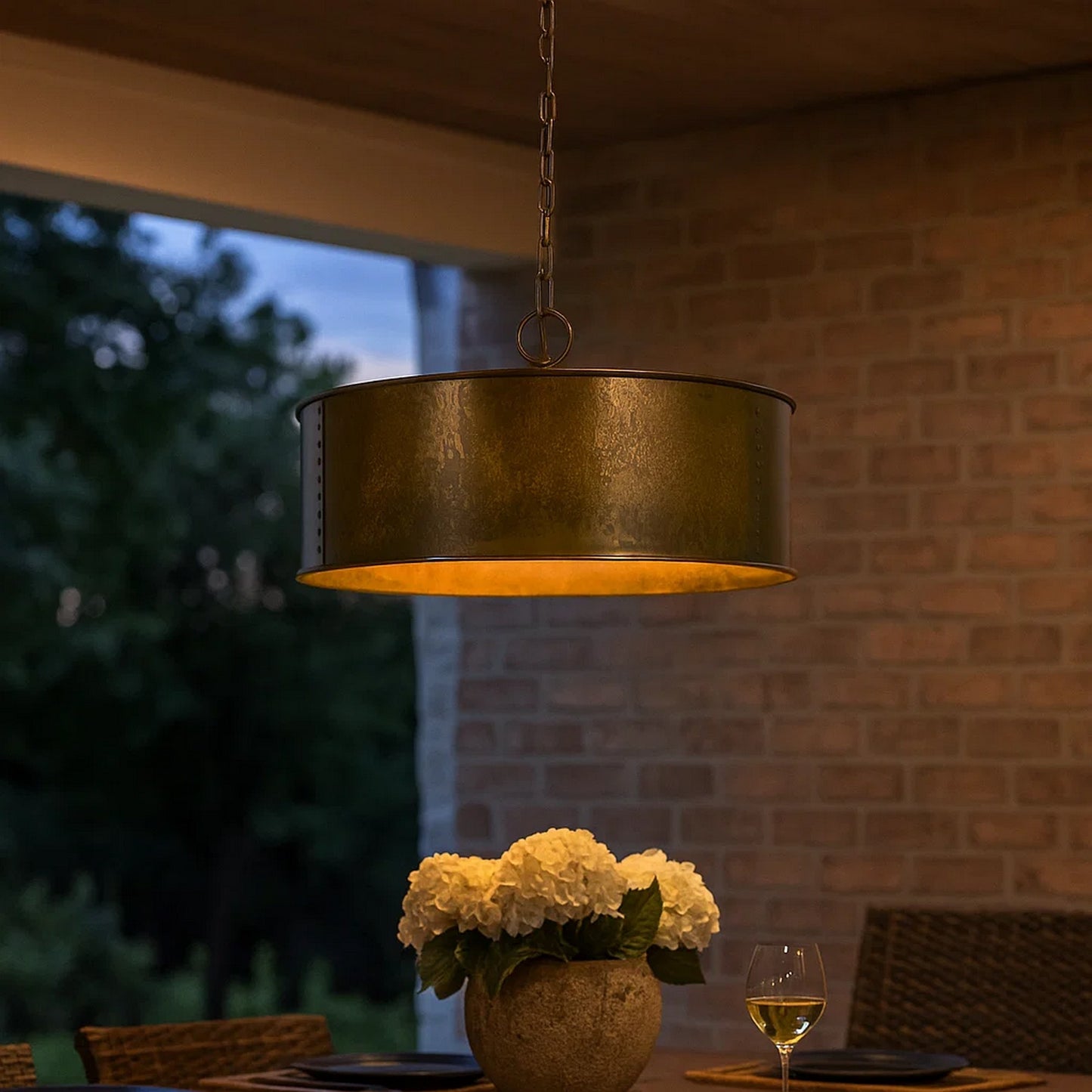 Chandelier | 60W x 3 | Round Frame | 6' Chain | Distressed Gold