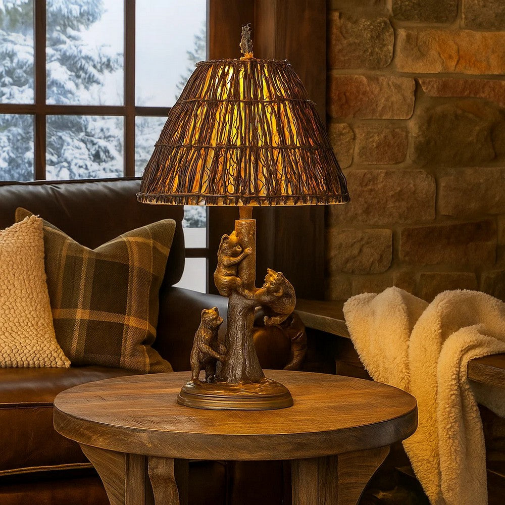 Table Lamp | 150W | Bear Design | Twig Shade | Bronze