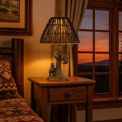Table Lamp | 150W | Bear Design | Twig Shade | Bronze