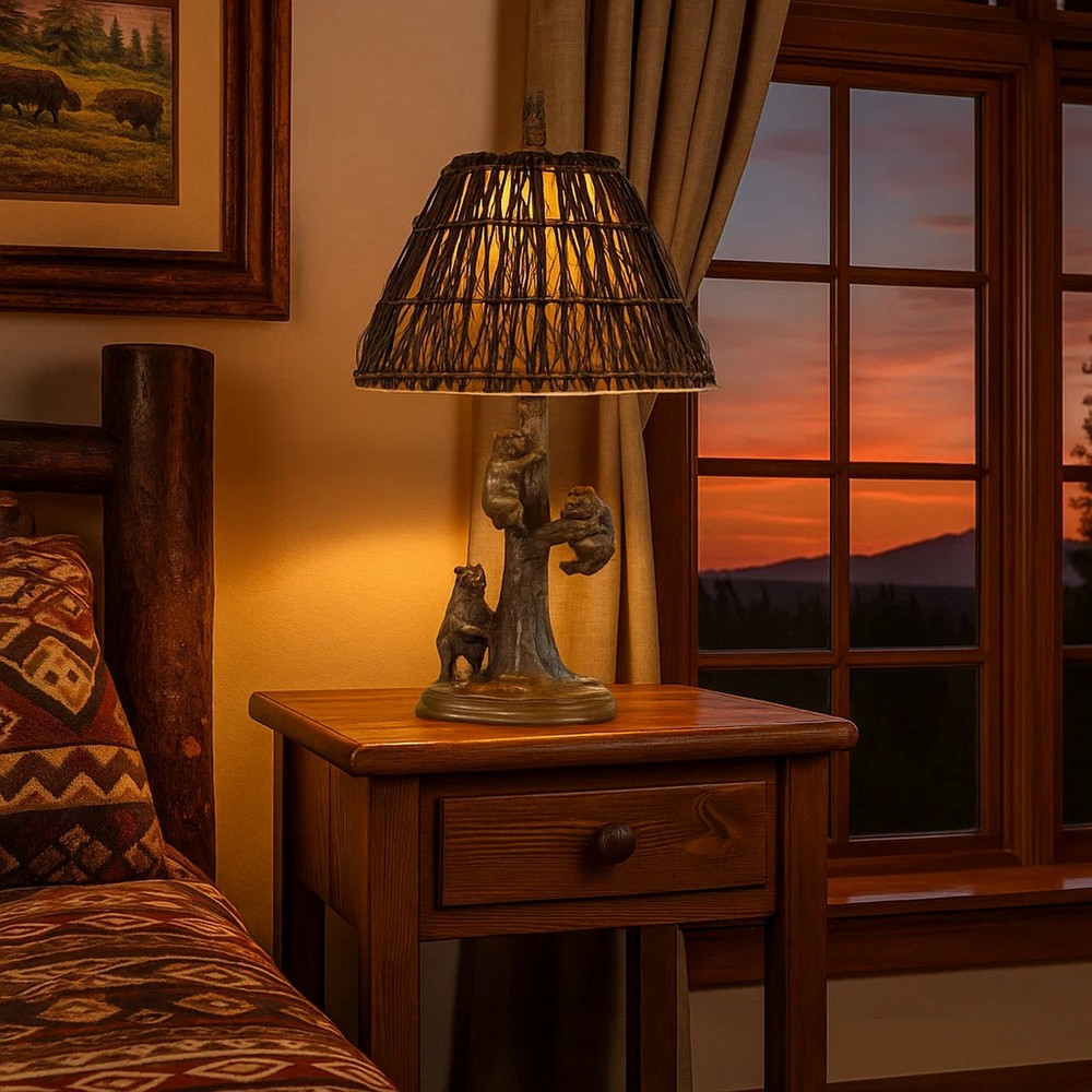 Table Lamp | 150W | Bear Design | Twig Shade | Bronze