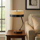 Desk Lamp | Fabric Shade | Metal & Wood Base | Beige & Black