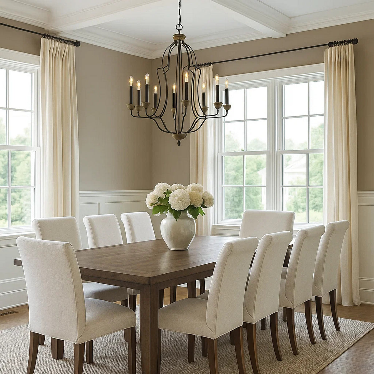 Chandelier | 60W x 8 | Tubular Frame | Textured Bronze