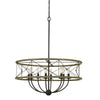 Round Wooden Frame Pendant Fixture with Metal Lattice Design, Dark Bronze By Casagear Home