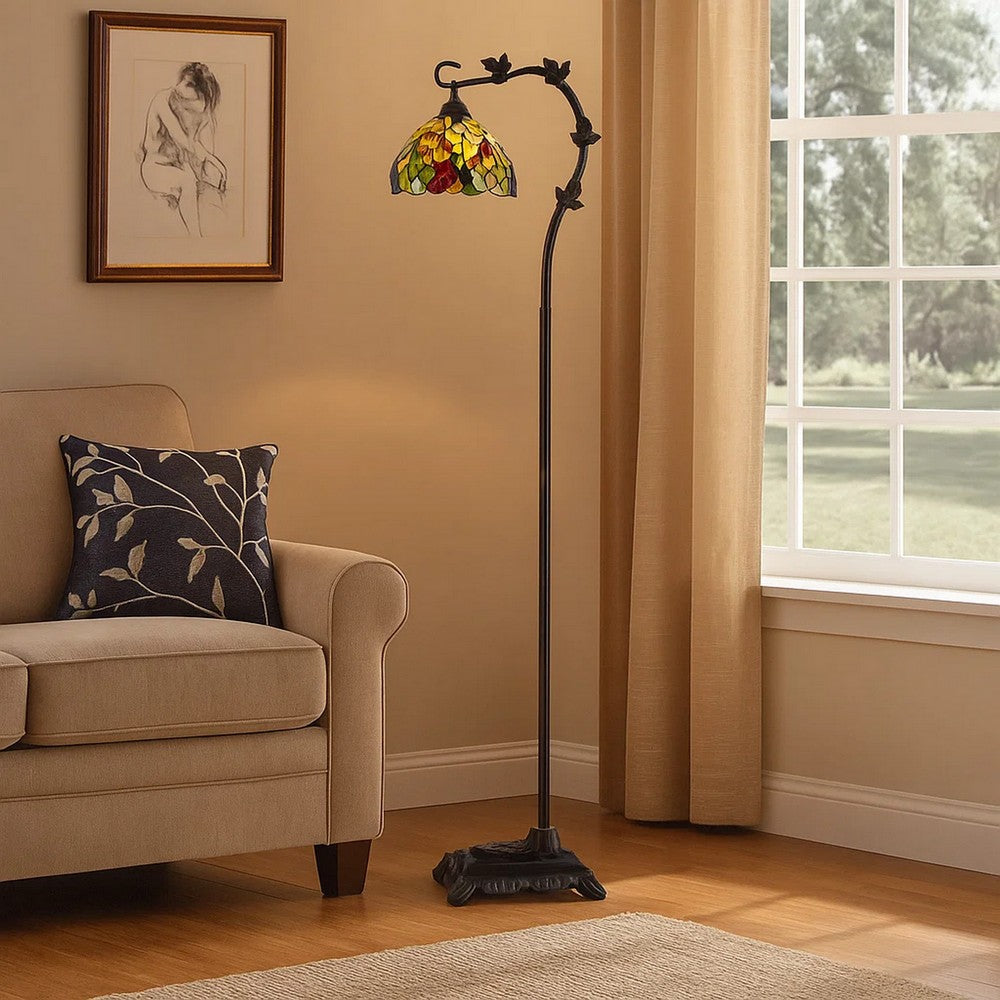 Tiffany Floor Lamp | Downbridge | Leaf Accents | Multicolor