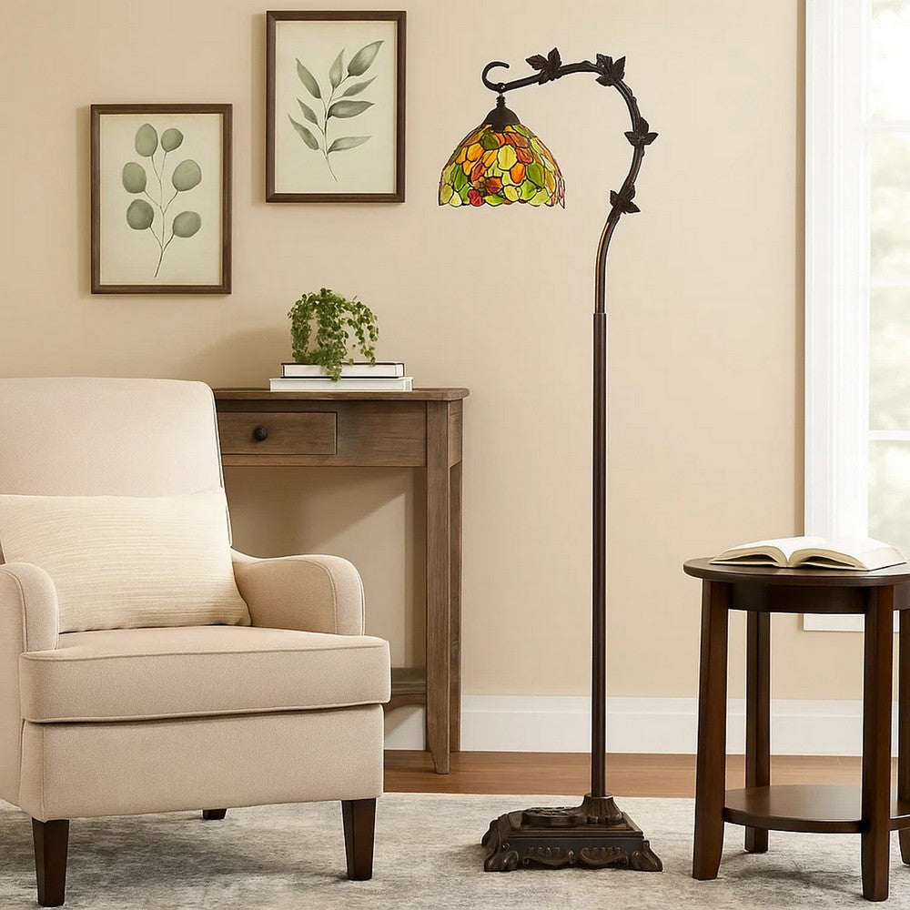 Tiffany Floor Lamp | Downbridge | Leaf Accents | Multicolor