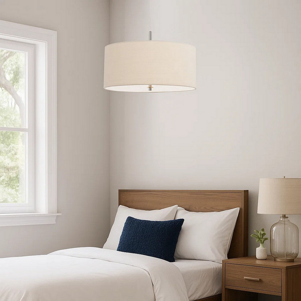 Pendant Lighting | Fabric Drum Shade | Corded | Off White