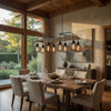 Chandelier | 8 Bulb | Wood Frame | Metal Orb Shades | Brown & Black