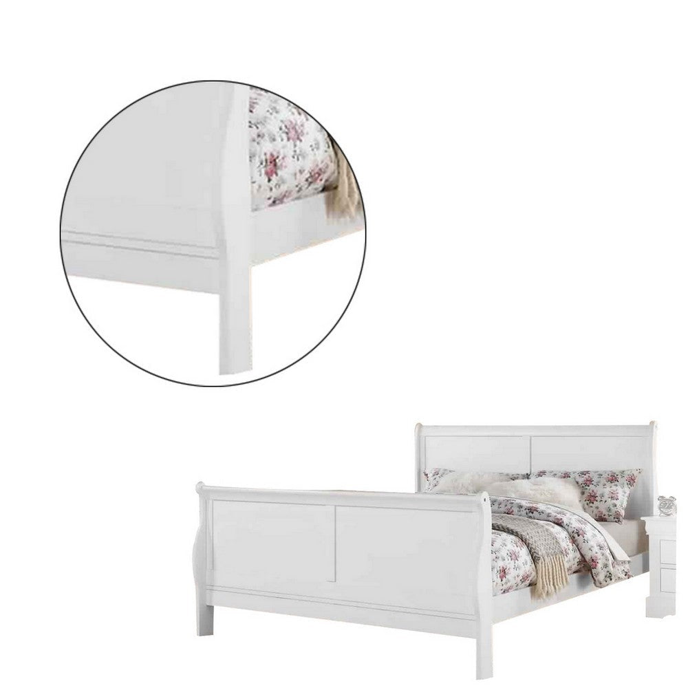 Sleigh Design Eastern King Size Bed with Sleek Legs White BM225043