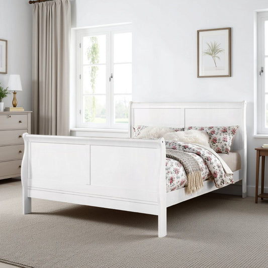 Sleigh Design Eastern King Size Bed with Sleek Legs, White