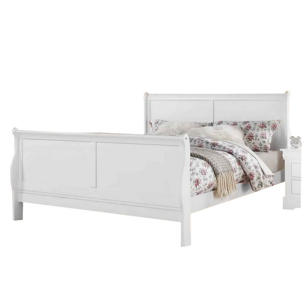 Sleigh Design Eastern King Size Bed with Sleek Legs, White