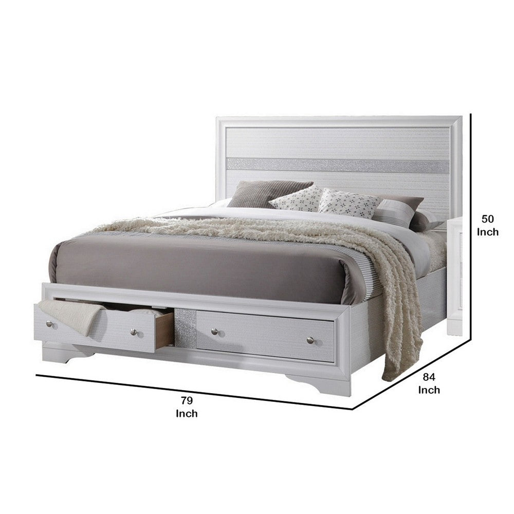 2 Drawer Wooden Eastern King Size Bed with Panel Headboard White By Casagear Home BM225056