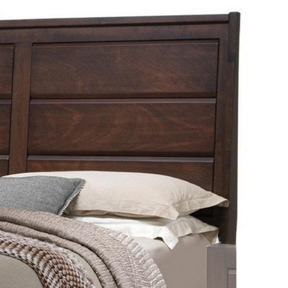 Raised Panel Design Wooden Eastern King Bed with Sleek Legs Walnut Brown By Casagear Home BM225057