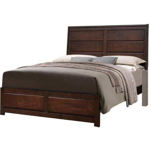 King Bed | Raised Panel Design | Sleek Legs | Walnut Brown