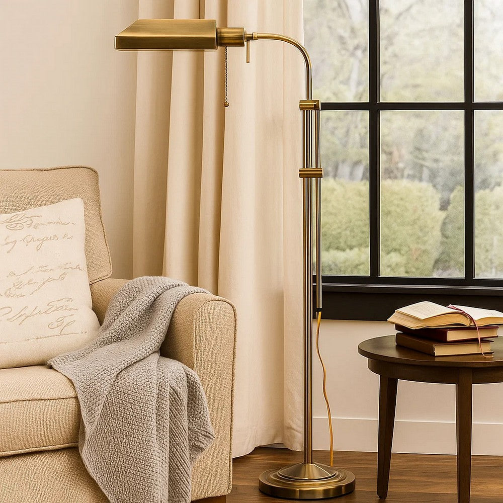 Floor Lamp | Rectangular Metal | Adjustable Pole | Gold