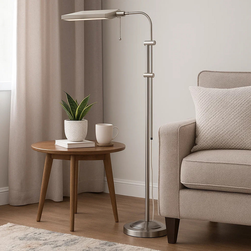 Floor Lamp | Rectangular Metal | Adjustable Pole | White