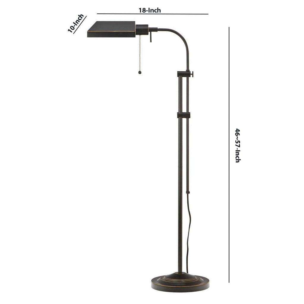 Metal Rectangular Floor Lamp with Adjustable Pole Dark Bronze By Casagear Home BM225081