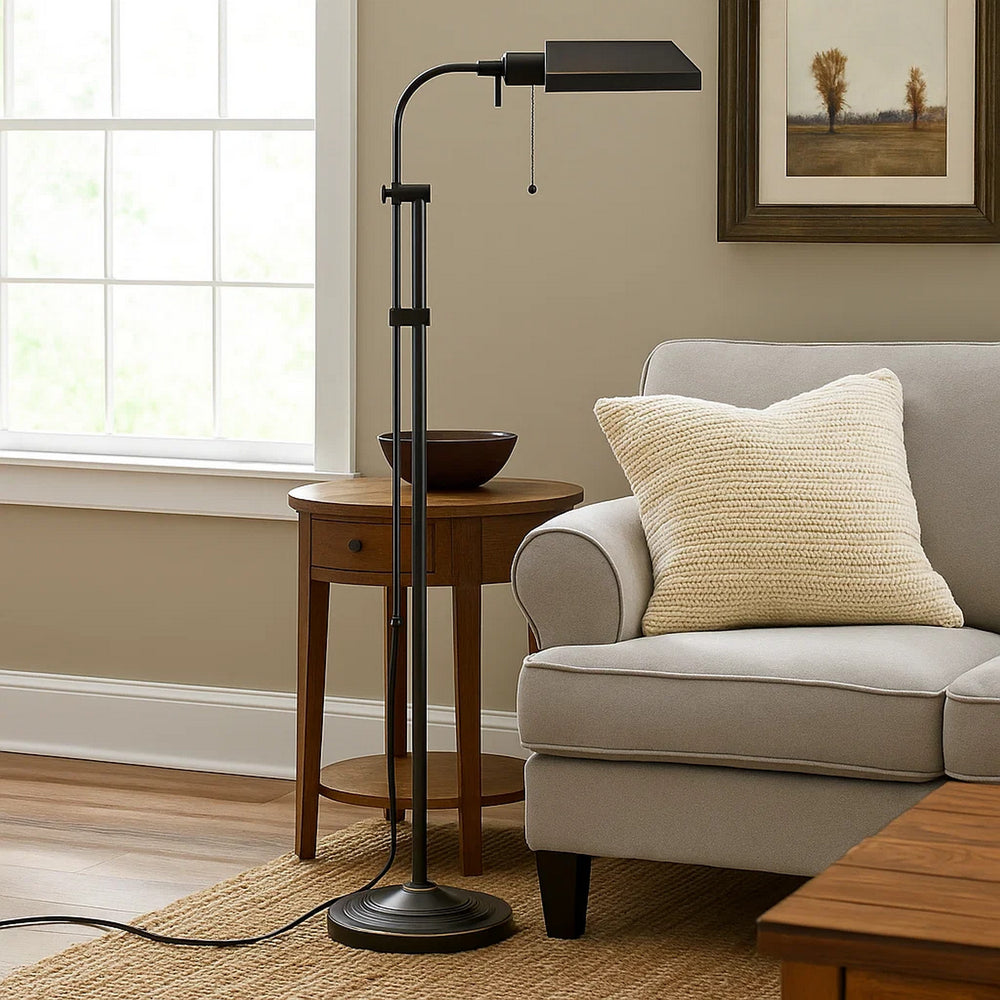 Floor Lamp | Rectangular Metal | Adjustable Pole | Dark Bronze