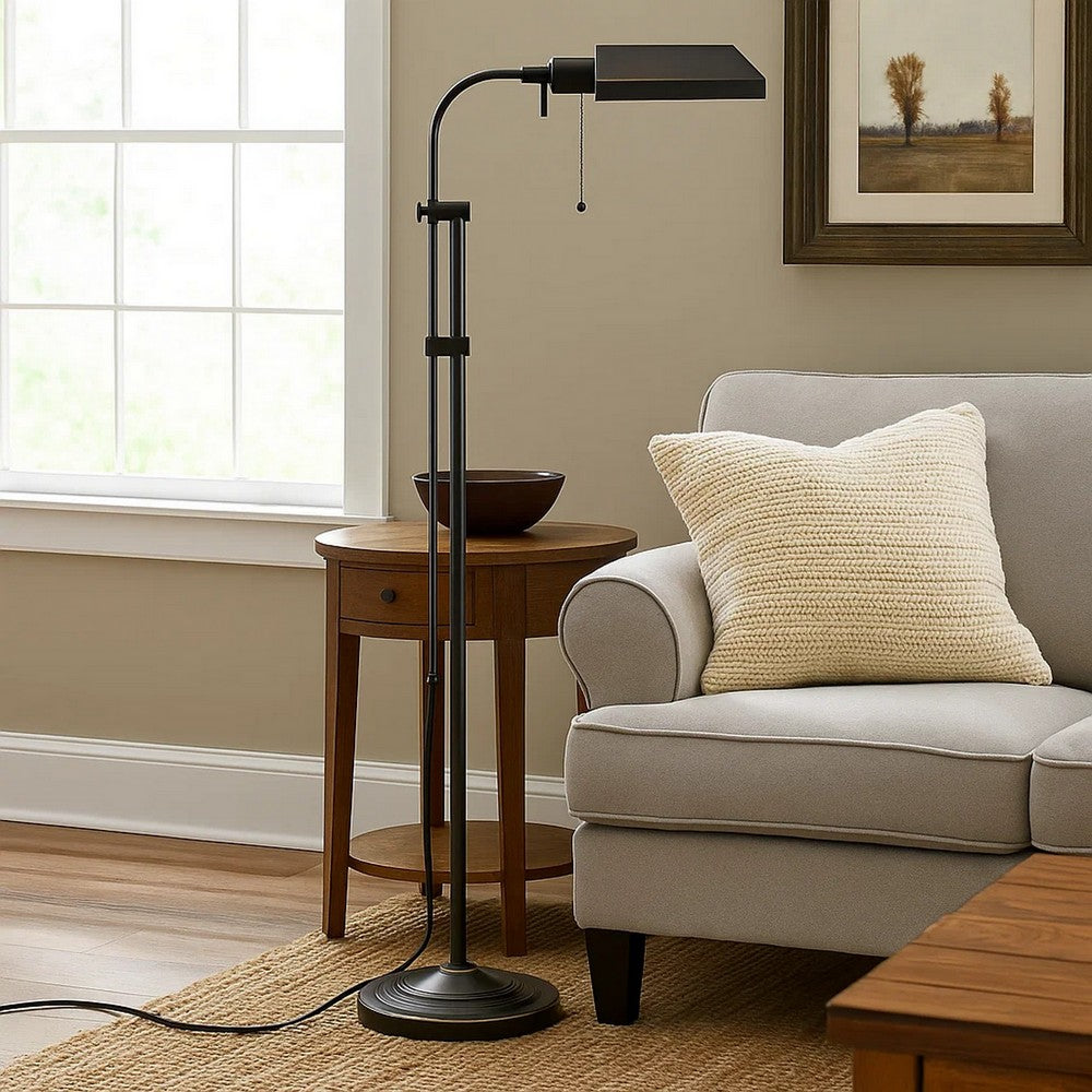 Floor Lamp | Rectangular Metal | Adjustable Pole | Dark Bronze
