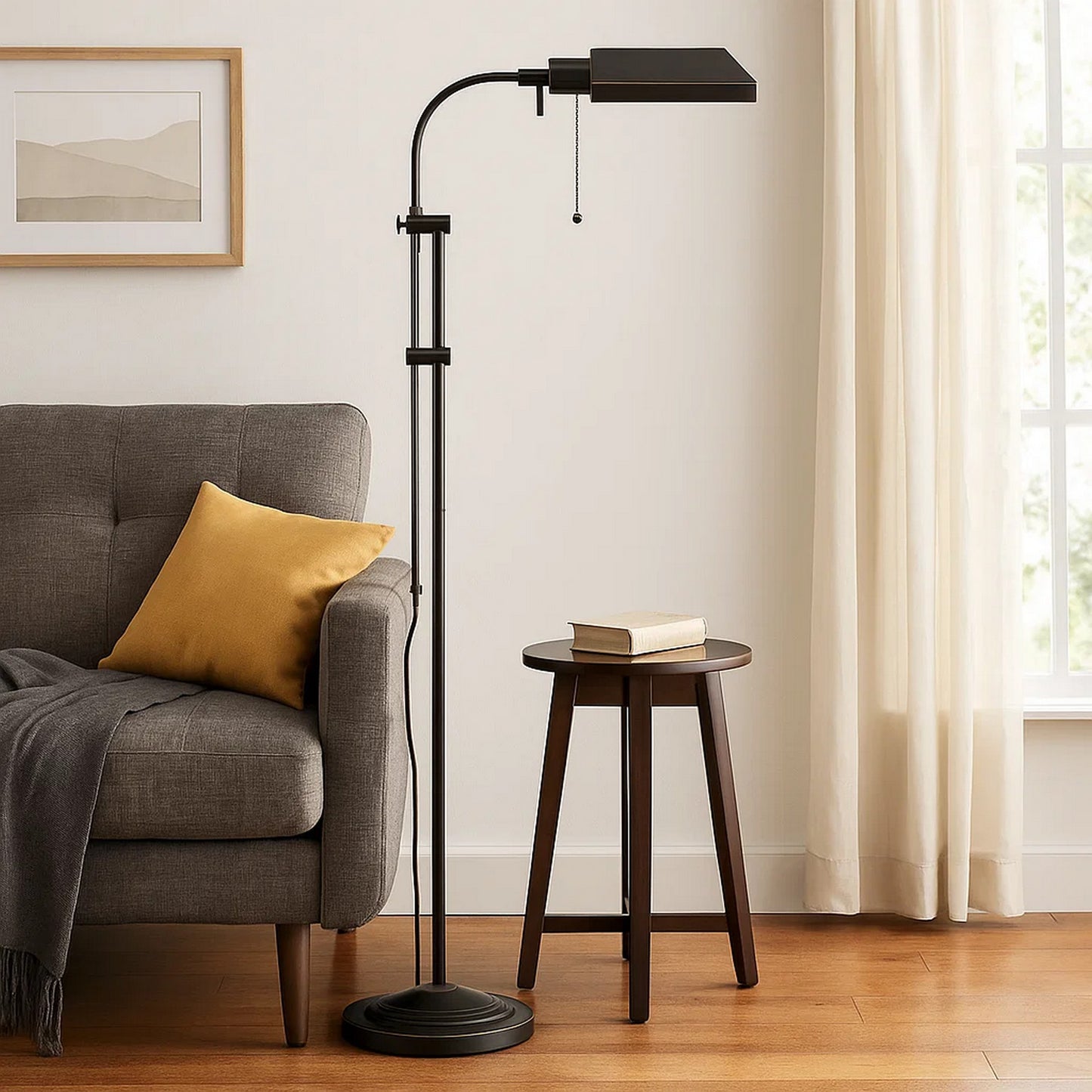 Floor Lamp | Rectangular Metal | Adjustable Pole | Dark Bronze