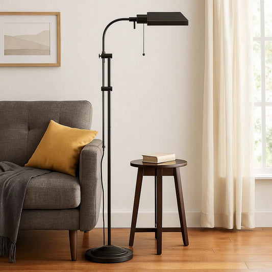 Floor Lamp | Rectangular Metal | Adjustable Pole | Dark Bronze