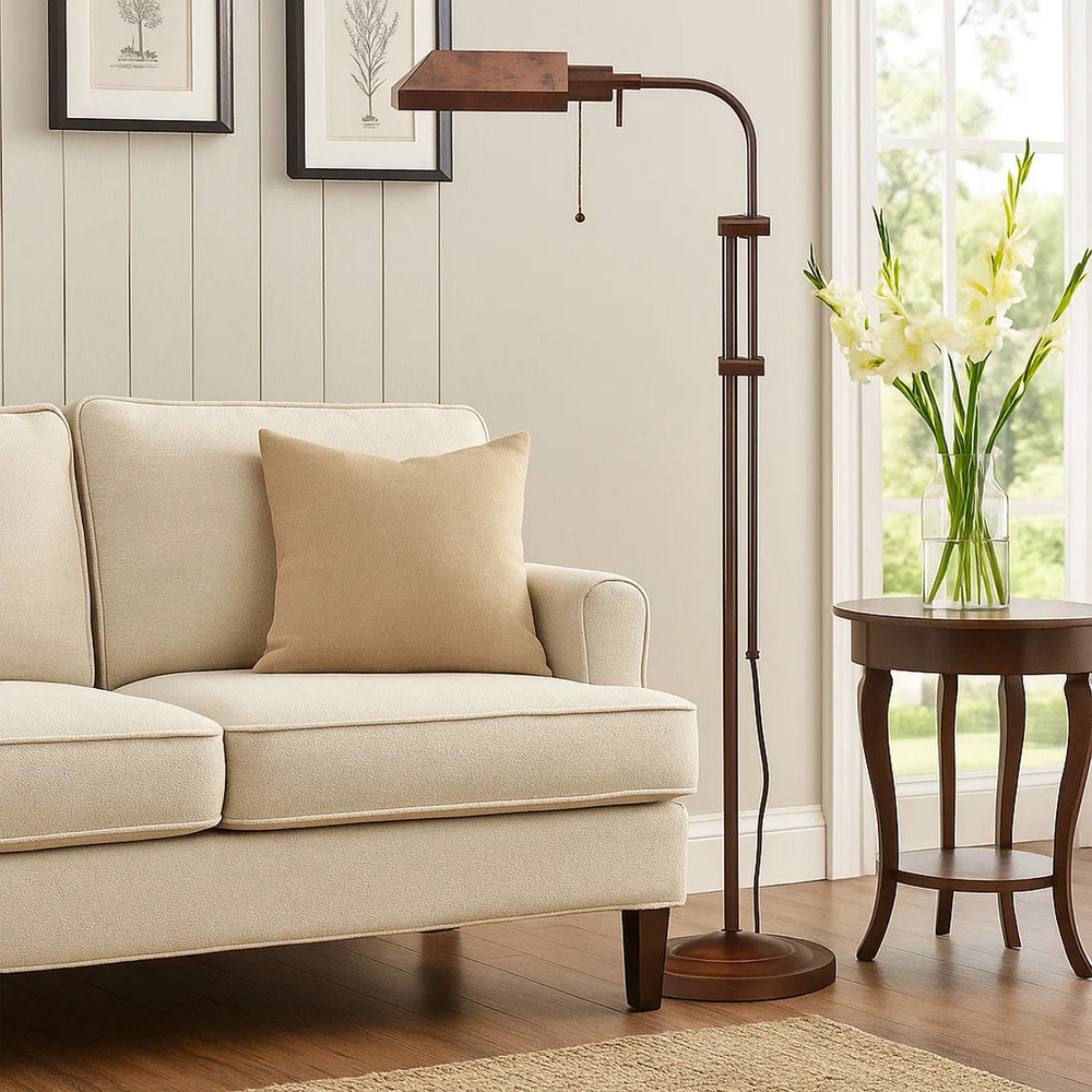 Floor Lamp | Rectangular Metal | Adjustable Pole | Bronze
