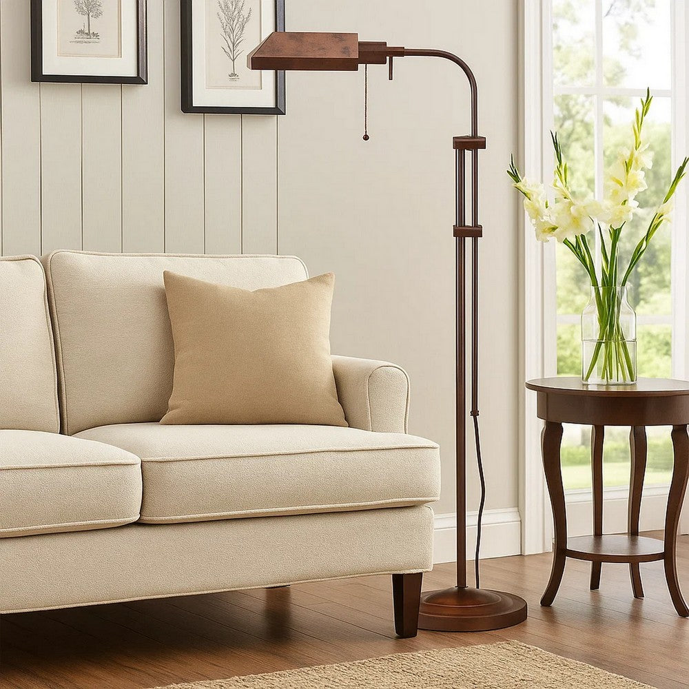 Floor Lamp | Rectangular Metal | Adjustable Pole | Bronze