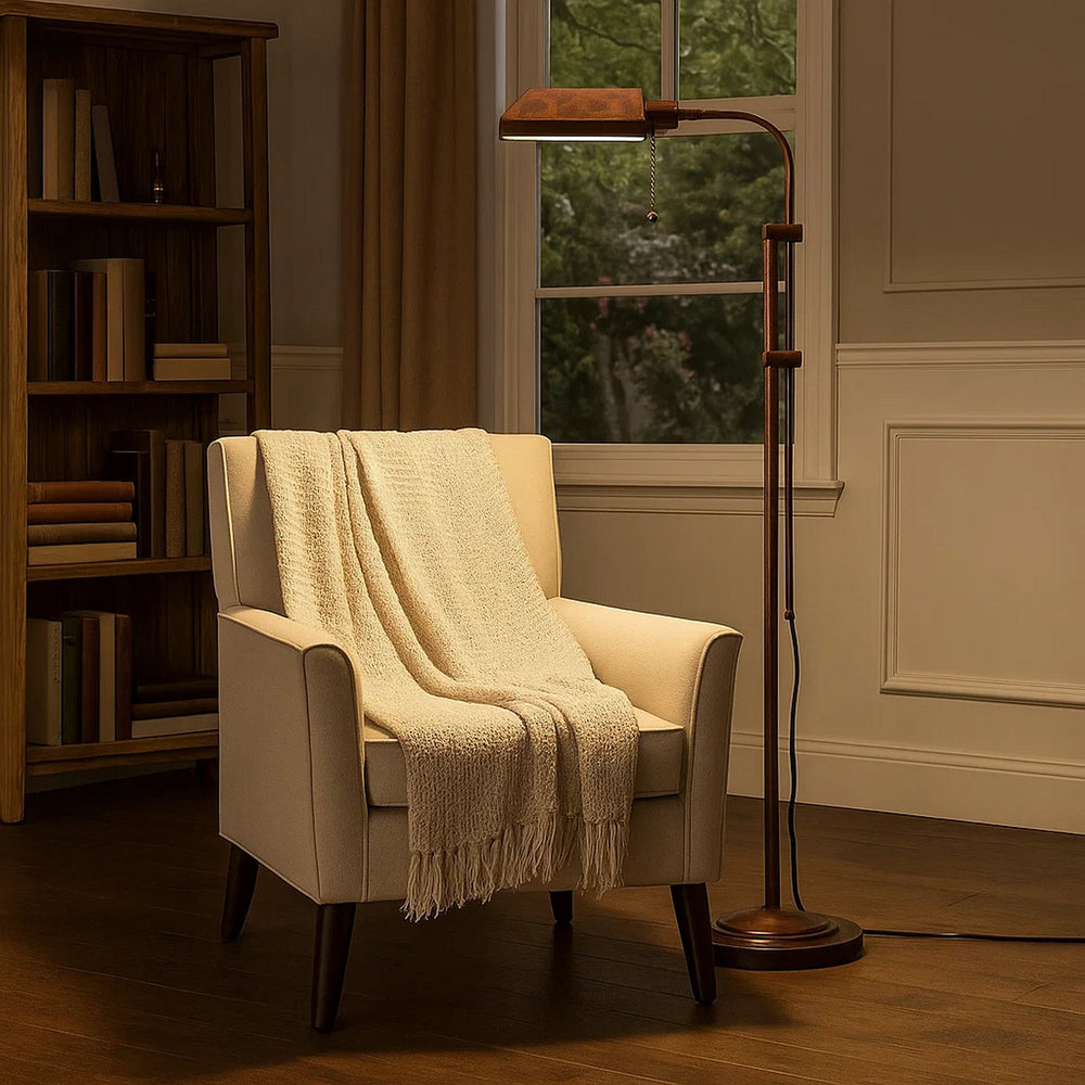 Floor Lamp | Rectangular Metal | Adjustable Pole | Bronze