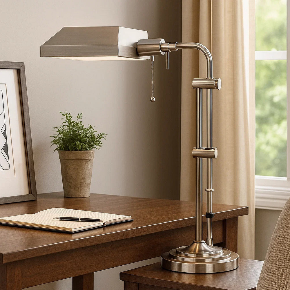 Desk Lamp | Rectangular Metal | Adjustable Pole | Silver