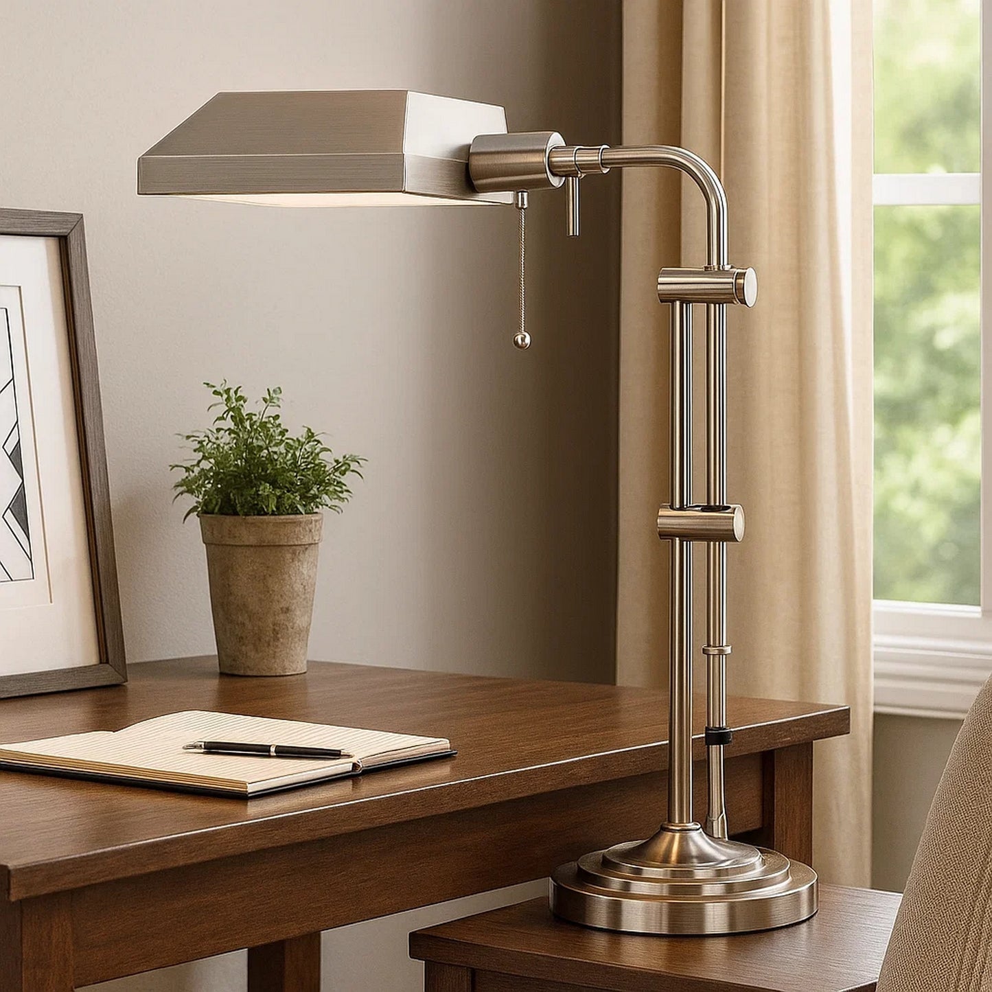 Desk Lamp | Rectangular Metal | Adjustable Pole | Silver