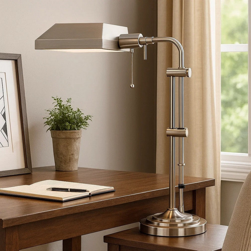 Desk Lamp | Rectangular Metal | Adjustable Pole | Silver