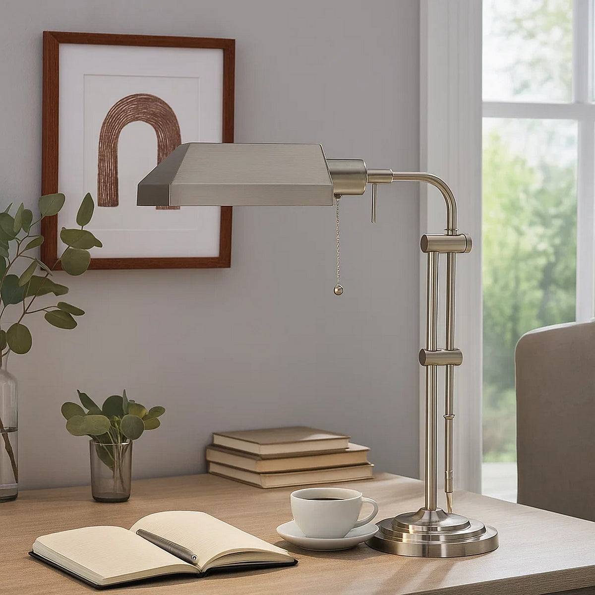 Desk Lamp | Rectangular Metal | Adjustable Pole | Silver