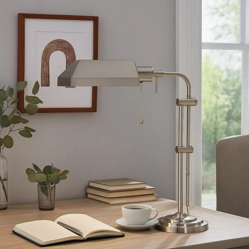 Desk Lamp | Rectangular Metal | Adjustable Pole | Silver