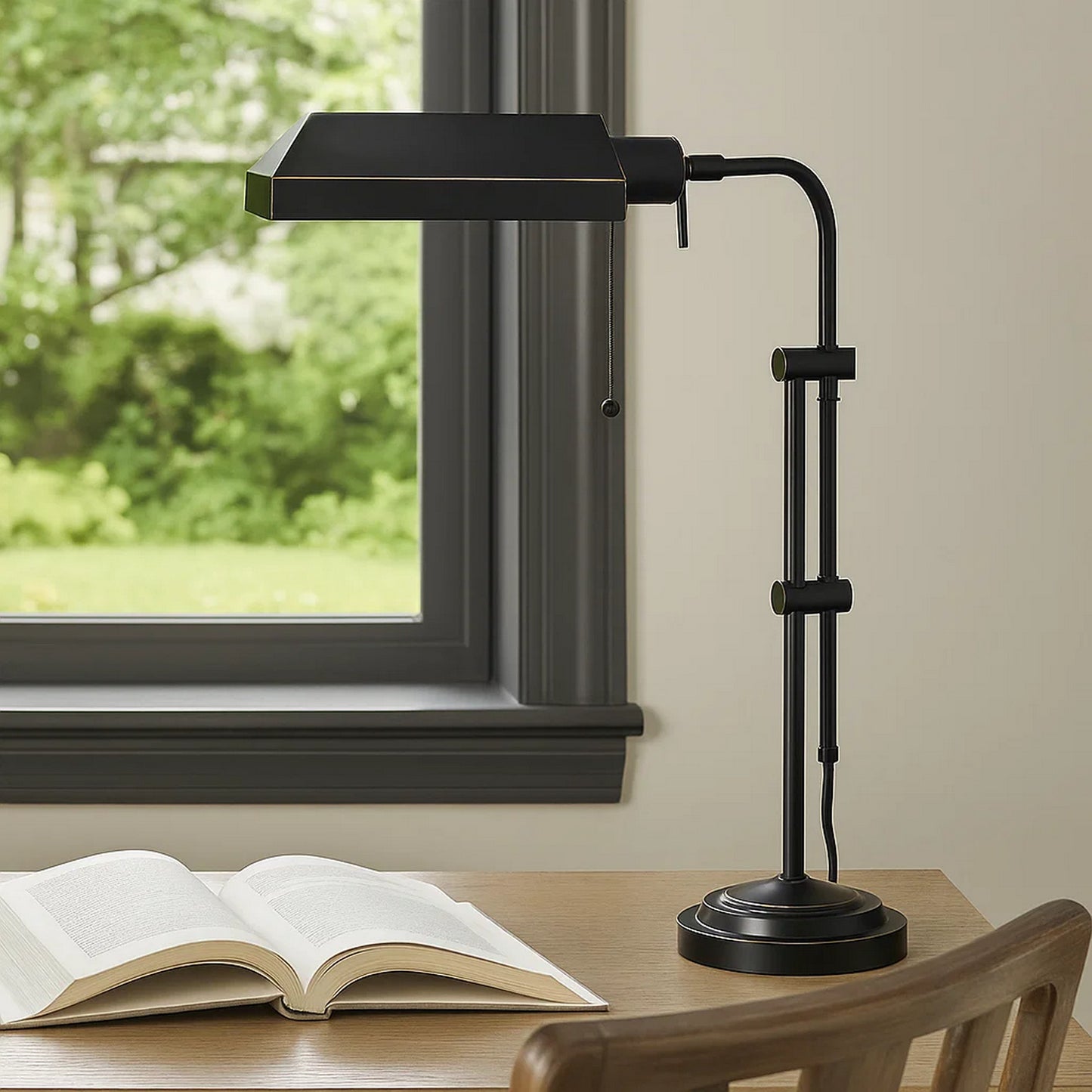 Desk Lamp | Rectangular Metal | Adjustable Pole | Black
