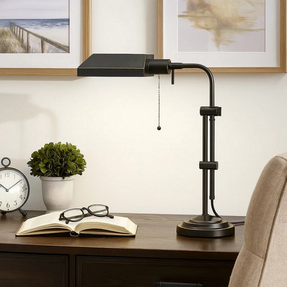 Desk Lamp | Rectangular Metal | Adjustable Pole | Black