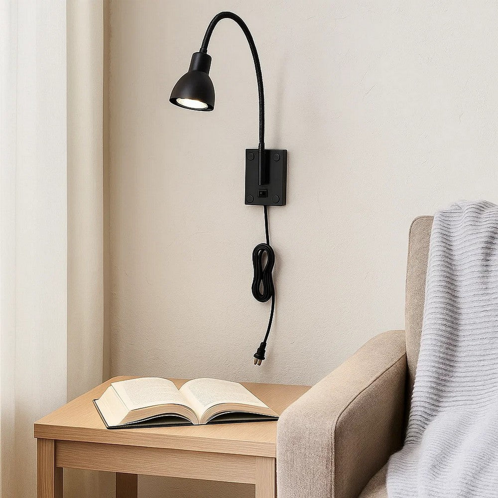 Wall Lamp | Round Metal | Plug-In Switch | Black