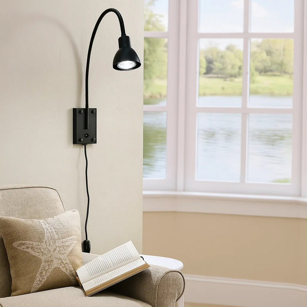 Wall Lamp | Round Metal | Plug-In Switch | Black