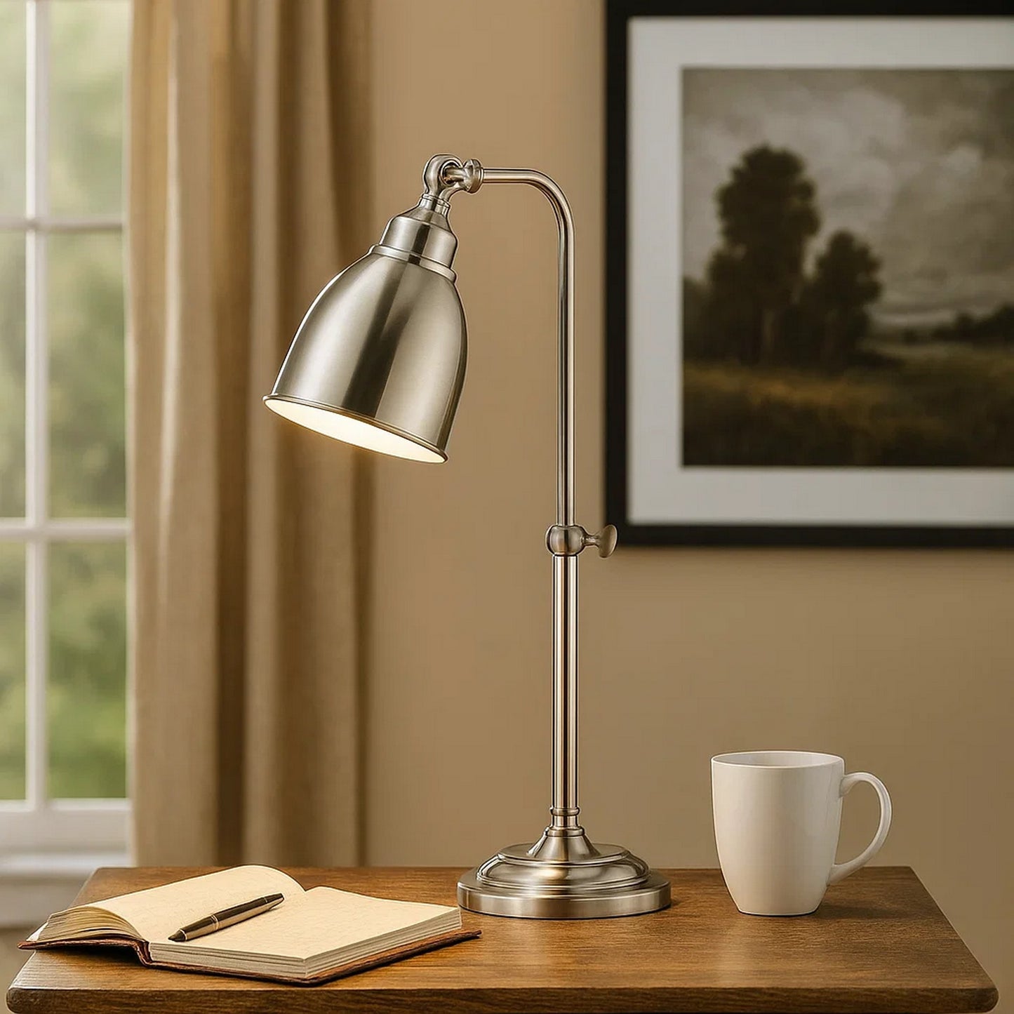 Table Lamp | Round Metal | 25" | Adjustable Pole | Silver