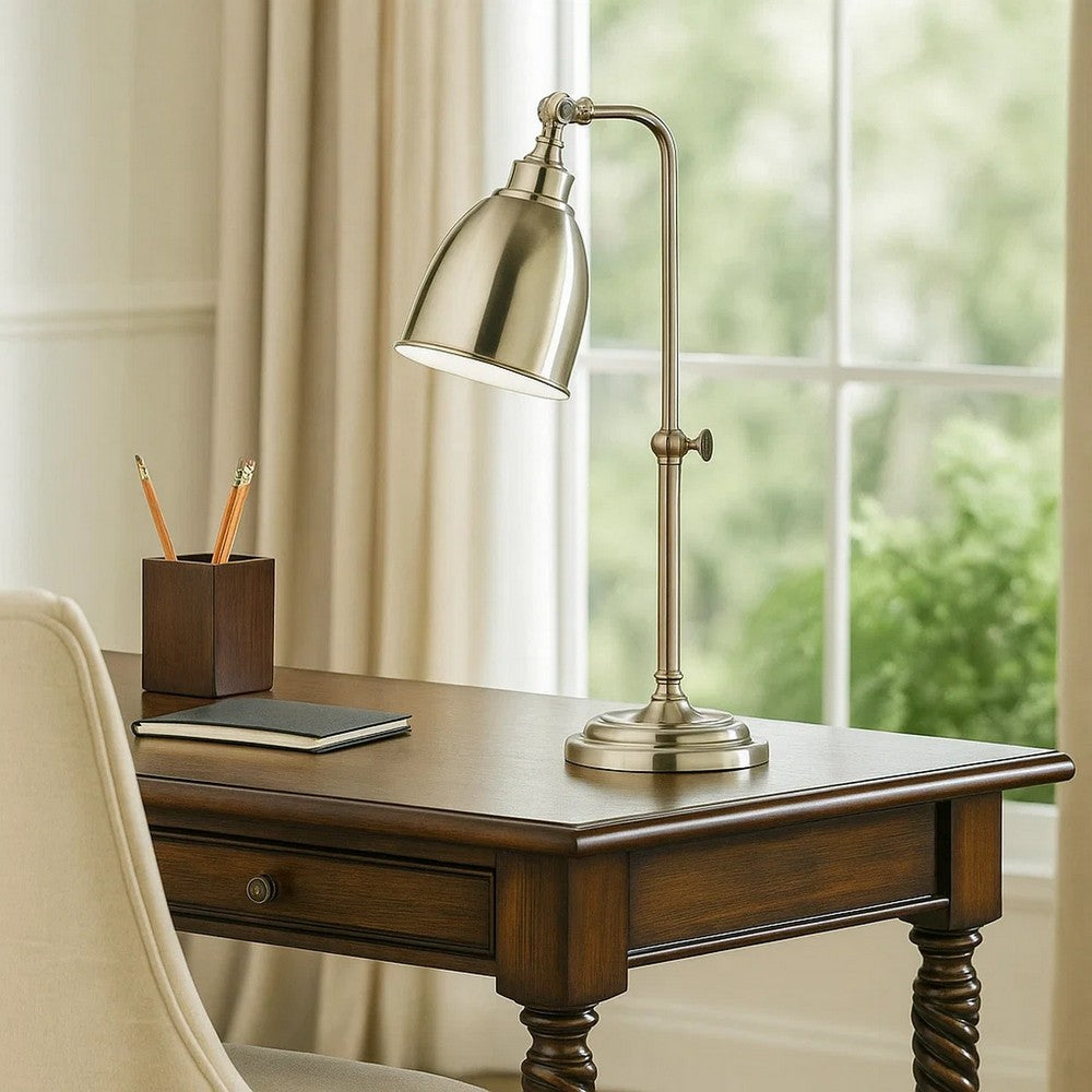 Table Lamp | Round Metal | 25" | Adjustable Pole | Silver