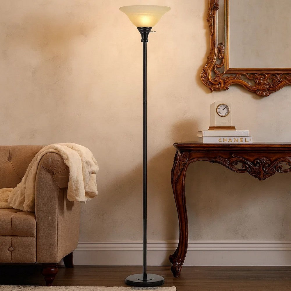 Torchiere Floor Lamp | 3 Way | Frosted Shade | Dark Bronze & Gold