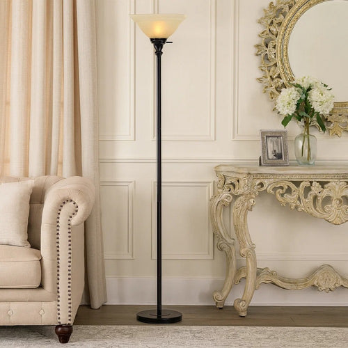 Torchiere Floor Lamp | 3 Way | Frosted Shade | Dark Bronze & Gold