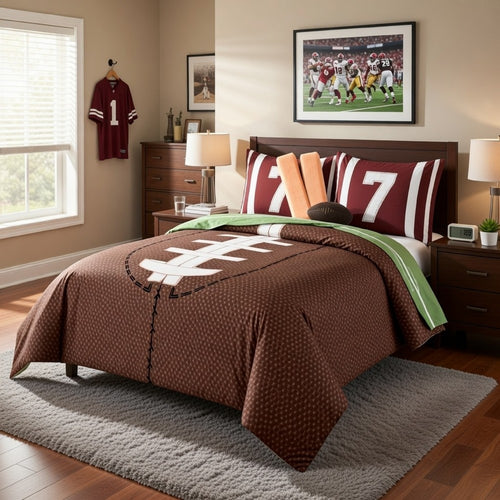 Comforter Set | 6 Piece Full | Football Print | Brown & Green